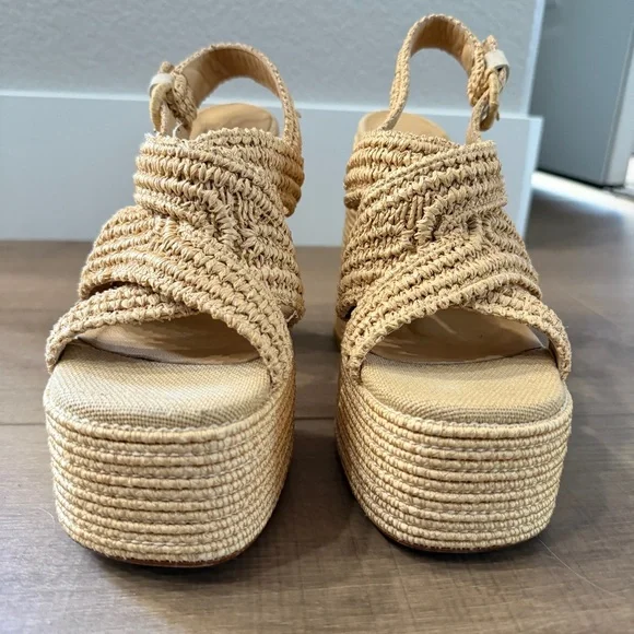 Castaner Sandalo in Rafia Adriana Size 38 Chunky Heel Sandals‎ Made In Spain - Picture 3 of 16